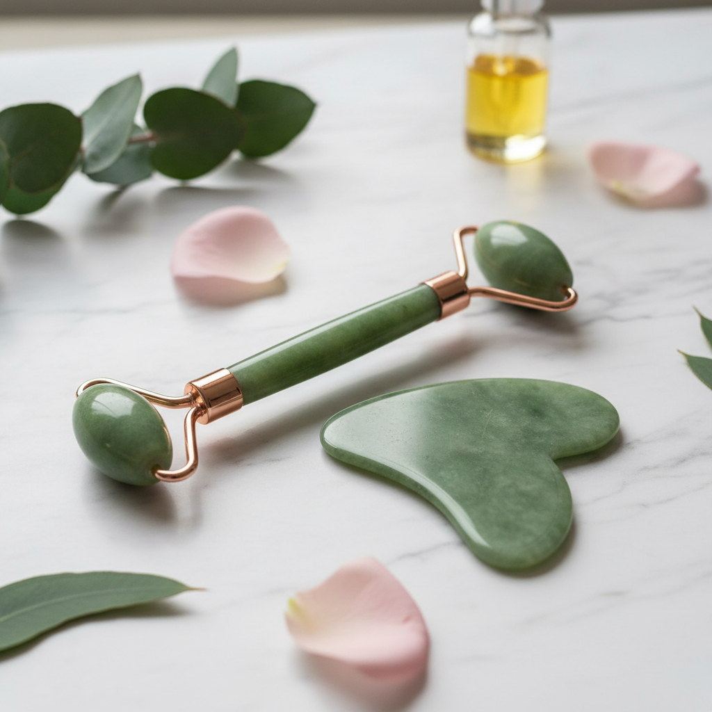 Jade Facial Roller & Gua Sha Set – Natural Stone