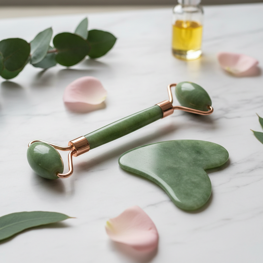 Jade Facial Roller & Gua Sha Set – Natural Stone