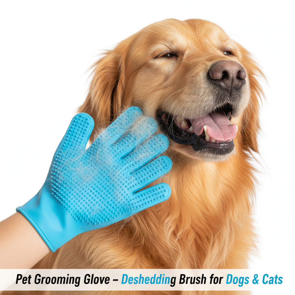 Pet Grooming Glove – Deshedding Brush for Dogs & Cats