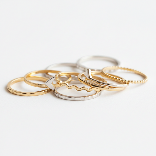 Stackable Midi Rings Set – 7-Piece Gold & Silver